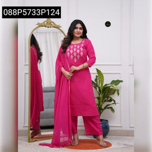 TRENDBUY Women's Embroidered Premium Cotton Kurta Pant Set with Dupatta