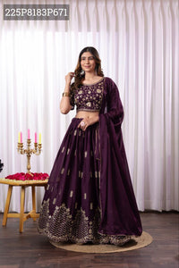 TRENDBUY Women's Embroidered Star Georgette Stitched Lehenga Choli with Dupatta