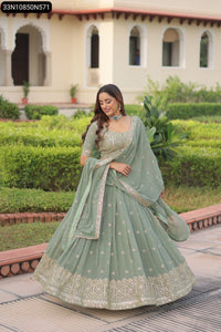 TRENDBUY Women's Faux Georgette Embroidered Lehenga Choli Set with Dupatta