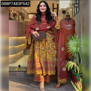 TRENDBUY Women's Floral Embroidered Cotton Kurti Set with Dupatta & Pant