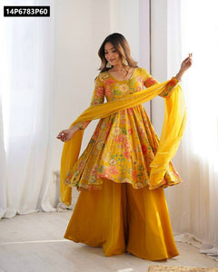 TRENDBUY Women's Floral Faux Georgette Anarkali Kurti with Palazzo & Dupatta