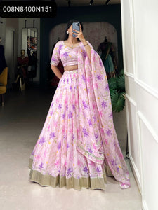 TRENDBUY Women's Floral Print Tabby Silk Lehenga Choli with Dupatta