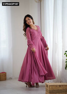 TRENDBUY Women's Handwork Fox Georgette Anarkali Gown with Dupatta & Pant