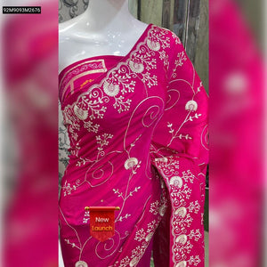 TRENDBUY Women's Heavy Cotton Garchola Zari Work Saree & Unstitched Blouse