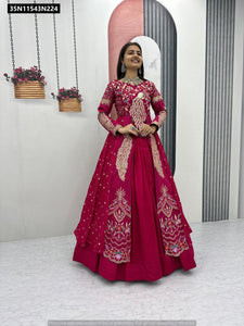 TRENDBUY Women's Heavy Thread & Sequence Embroidered Vichitra Silk Lehenga Choli with Shrug Set