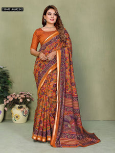 TRENDBUY Women's Mul Cotton Kalamkari Print Saree for Festive & Casual Wear