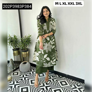 TRENDBUY Women's Printed Cotton A-Line Co-ord Set with Ankle Pants