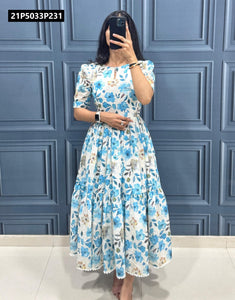 TRENDBUY Women's Printed Hakoba Cotton Tiered Maxi Dress