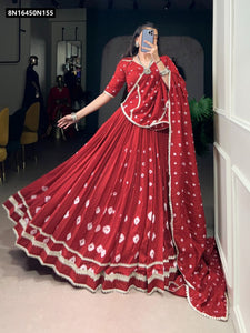 TRENDBUY Women's Pure Chanderi Bandhej Print Stitched Lehenga Choli with Dupatta