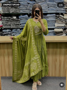 Premium Peacock Blue Pure Cotton Embroidered Kurta Set with Mulmul Dupatta for Festive and Casual Wear