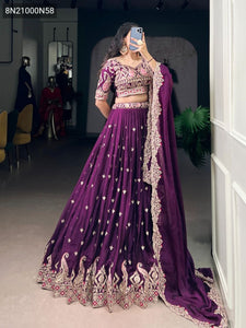 TRENDBUY Women's Purple Rangoli Crush Lehenga Choli with Sequin & Thread Embroidery