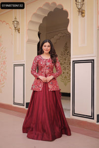 TRENDBUY Women's Readymade Jacquard Blouse Lehenga Choli Set - Maroon & Purple