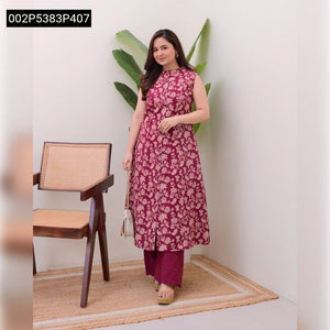 TRENDBUY Women's Sleeveless Digital Print Kurti & Chikankari Palazzo Set