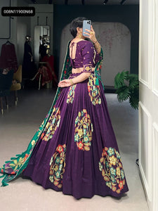 TRENDBUY Women's Tasar Silk Printed & Foil Work Lehenga Choli Set