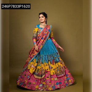 TRENDBUY Women's Tussar Silk Kalamkari Print Lehenga Choli Set with Dupatta