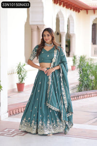 TRENDBUY Women's Vichitra Silk Sequins Embroidered Lehenga Choli Set with Dupatta