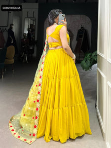 TRENDBUY Yellow Georgette Tiered Lehenga Choli with Embroidered Organza Dupatta for Wedding 2025