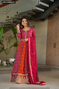TRENDBUY Zari & Sequins Embroidered Faux Blooming Gown with Dupatta