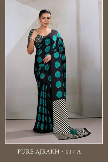 Trending Ajrakh Modal Satin Saree - Soft & Breathable for Festive Wear