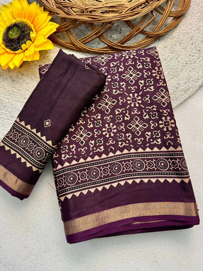 Trending Ajrakh Mul Mul Cotton Saree - Patola & Bandhani for Women