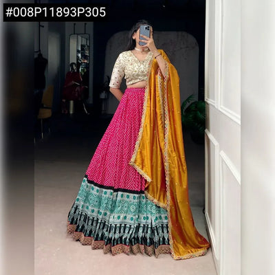 Trending Bandhej Ajarakh Lehenga Choli - Sequin Work for Festive Wear