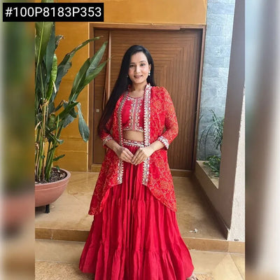 Trending Bandhej Shrug Lehenga Choli - Heavy Embroidery Festive Wear for Women