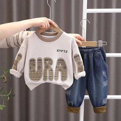 Trending Boys Cotton Suit Set - Soft Sweatshirt & Joggers Jeans for Kids 5-6 Years