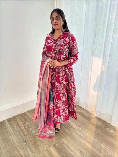 Trending BSY Roman Silk Gown - Designer Angrakha Pattern with Dupatta