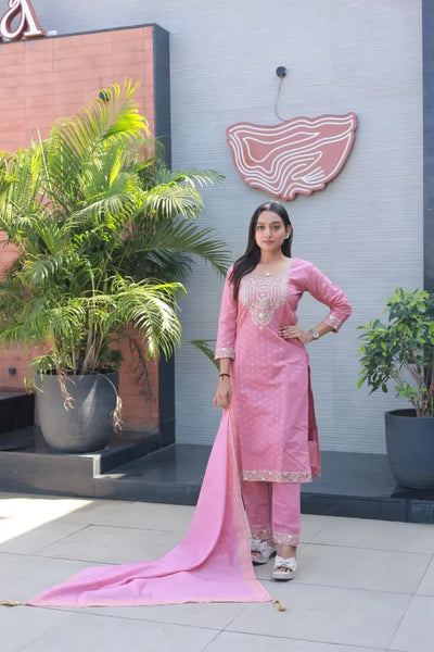 Trending Chanderi Cotton Kurti Set - Elegant Festive Wear with Dupatta