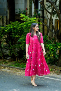 Trending Chanderi Cotton Maxi - Elegant Daisy Embroidery for Women