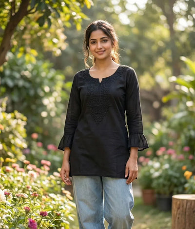 Trending Chikan Work Short Kurti - Elegant Fancy Sleeves for Women