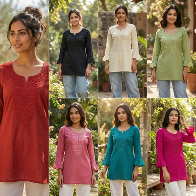 Trending Chikan Work Short Kurti - Elegant Fancy Sleeves for Women