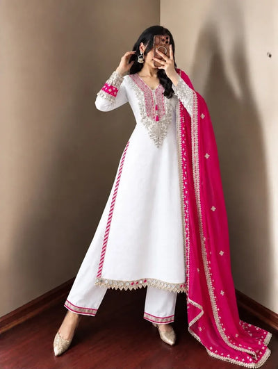 Trending Chinnon Kurti Pant Set - Designer Festive Wear with Dupatta | Sizes M-XXL