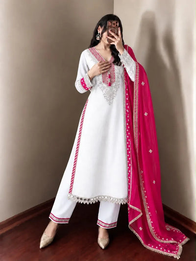Trending Chinnon Kurti Pant Set - Designer Festive Wear with Dupatta | Sizes M-XXL