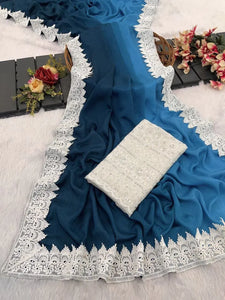 Trending Chinnon Pedding Saree - Two-Tone with Chikkan Lace