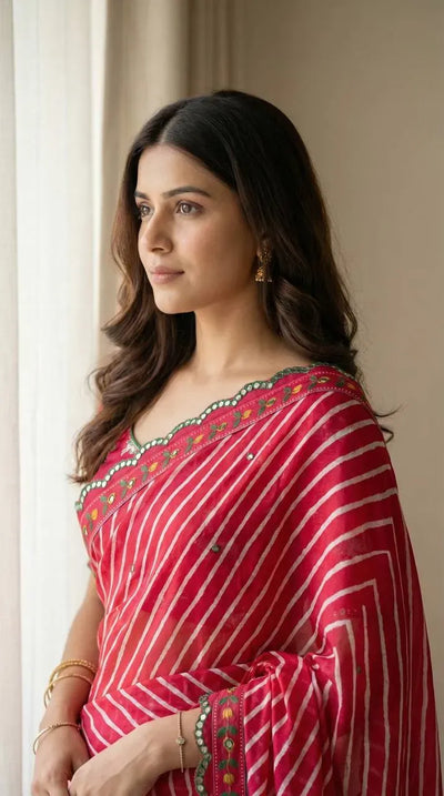Trending Chinon GOP KANA Saree - Rich Aari Mirror Work for Women