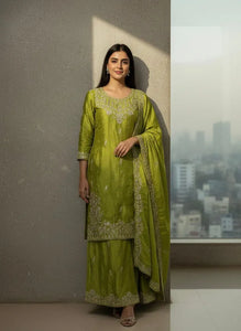 Trending Chinon Silk Kurti Set - Zari & Pearl Work for Women