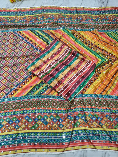 Trending Chinon Silk Saree - Real Mirror Work for Festive Celebrations