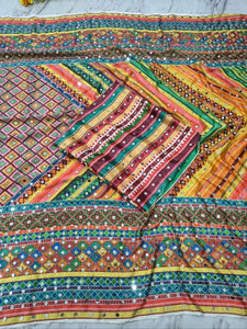 Trending Chinon Silk Saree - Real Mirror Work for Festive Celebrations