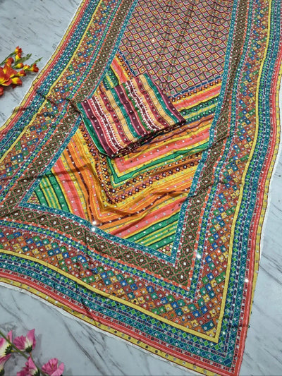 Trending Chinon Silk Saree - Real Mirror Work for Festive Celebrations