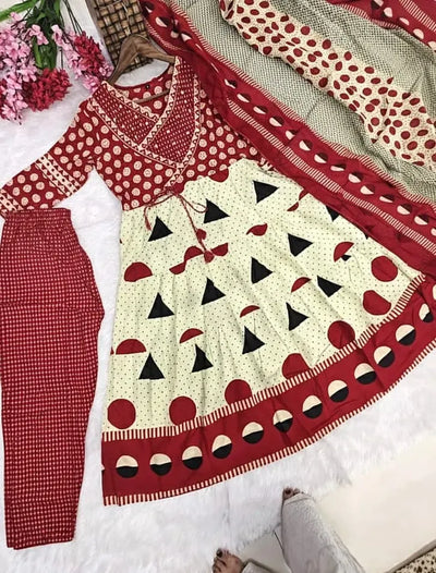 Trending Cotton Anarkali Kurti Set - Festive Sequence Embroidery