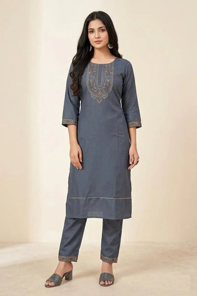 Trending Cotton Blend Kurta Set - Elegant Thread Work for Festive Wear