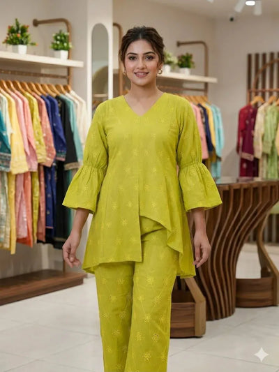 Trending Cotton Co-Ord Set - Elegant Embroidery Work for Festive Prep