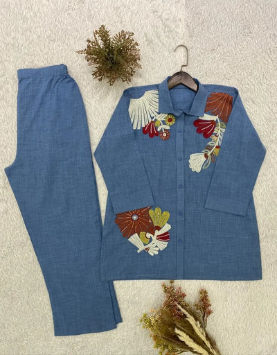 Trending Cotton Denim Co-Ord Set - Sequence Embroidered Outfit for Women