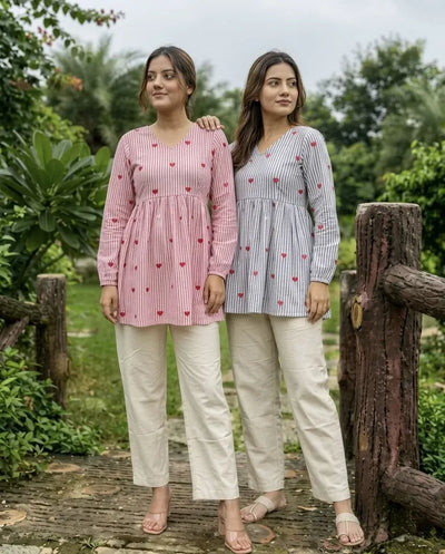 Trending Cotton Kurti Set - Heart Embroidered Festive Wear
