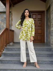Trending Cotton Short Kurti - Flared Floral Tunic for Women