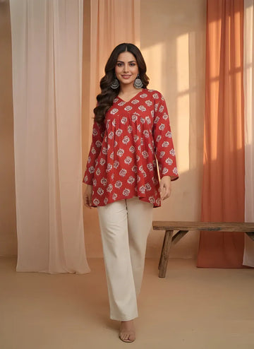 Trending Cotton Tunic Top - Elegant Printed Wear for Parties