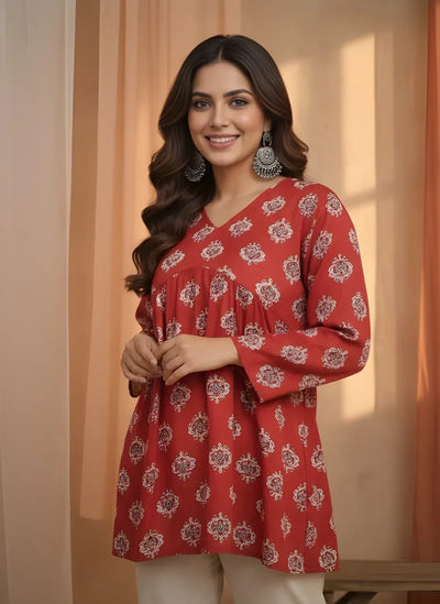 Trending Cotton Tunic Top - Elegant Printed Wear for Parties