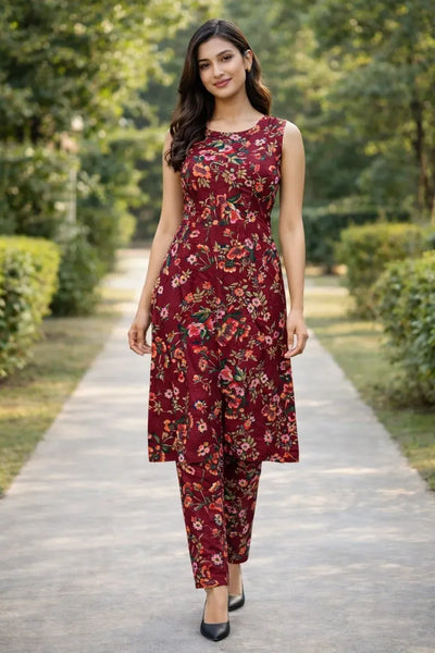 Trending Crepe Kurti with Pant Set - Stylish Floral Print for Women