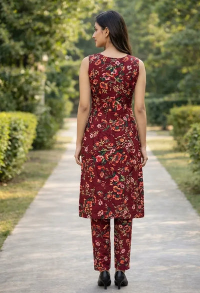 Trending Crepe Kurti with Pant Set - Stylish Floral Print for Women